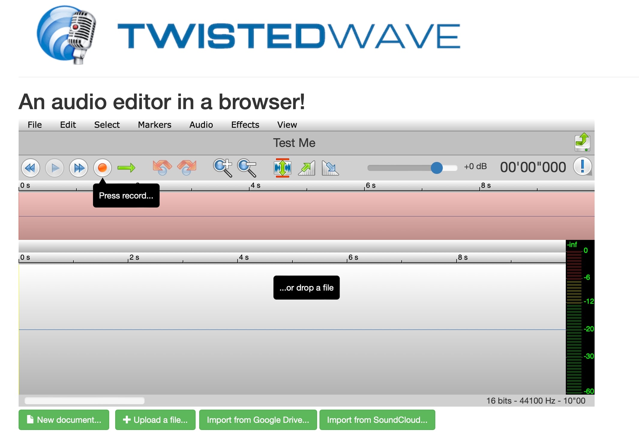 Editor de música online: TwistedWave