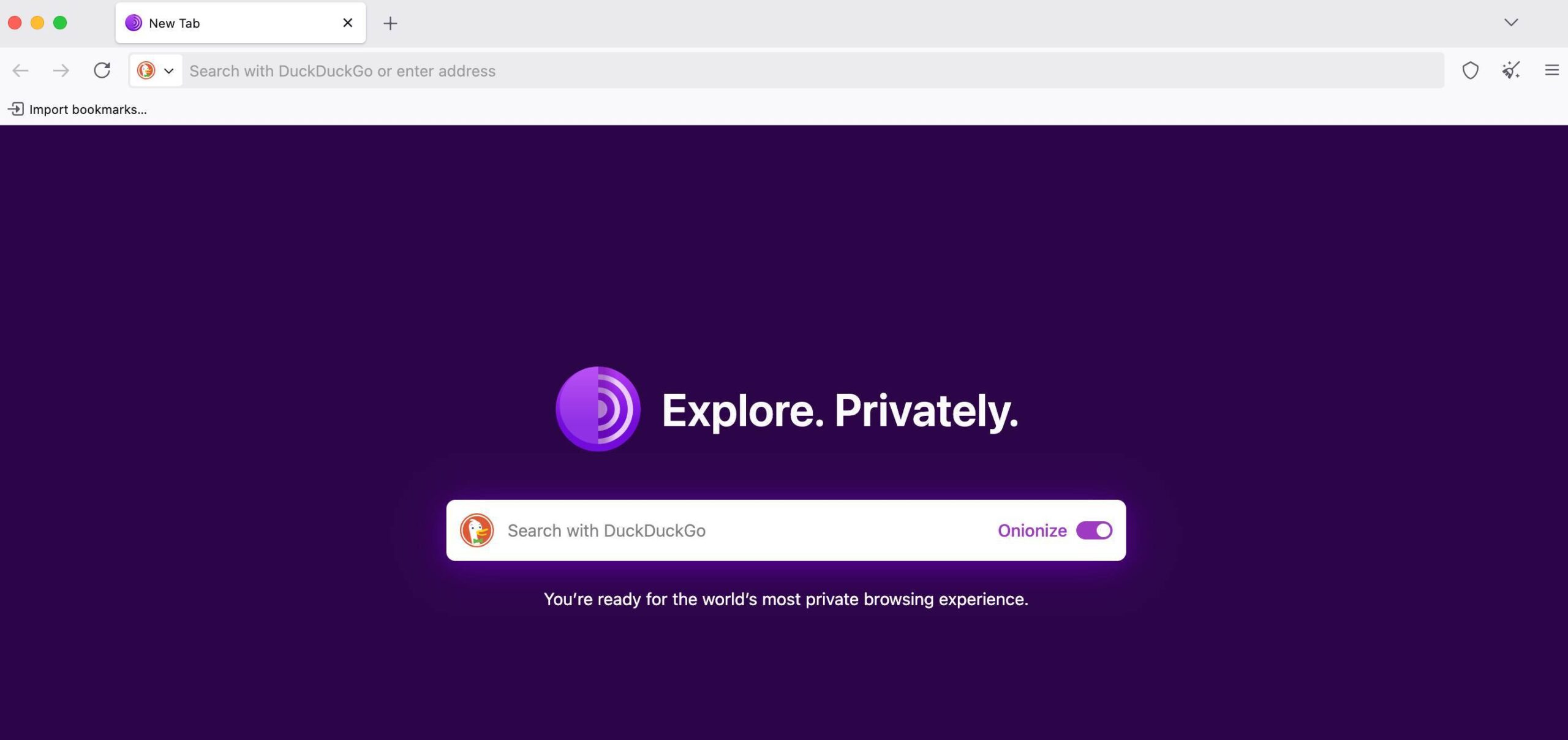 DuckduckGo en Tor Browser: usa la opción Onionize para conseguir direcciones .onion.