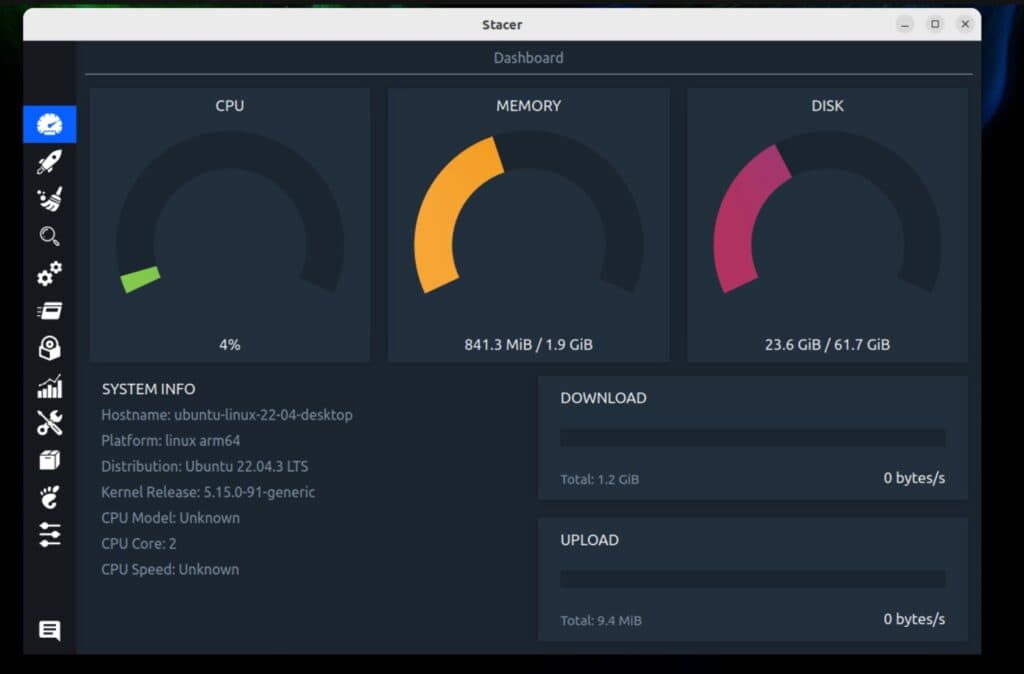 Stacer app para Ubuntu Linux