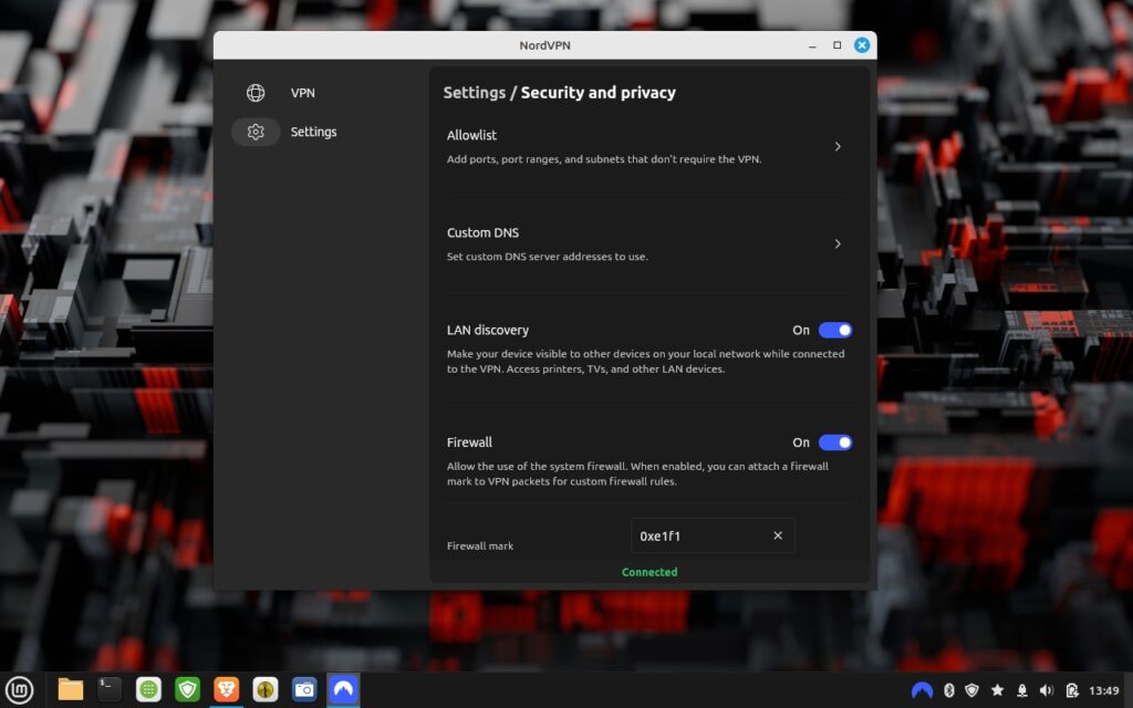 Version GUI app NordVPN en Linux Mint