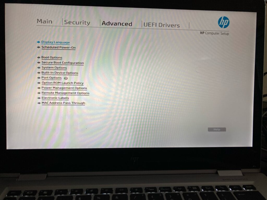 Advanced > Secure Boot configuration en HP ELITEBOOK