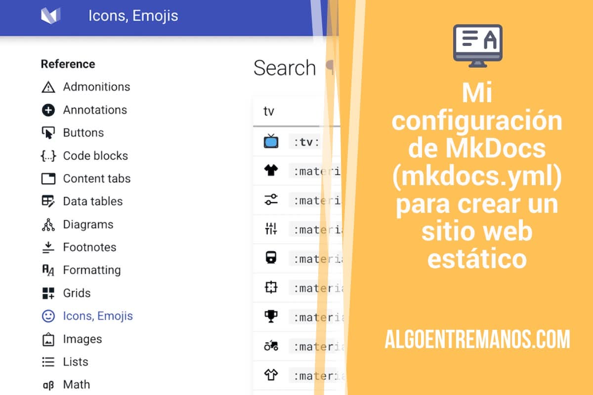 Mi configuración de MkDocs (mkdocs.yml) para crear un sitio web estático