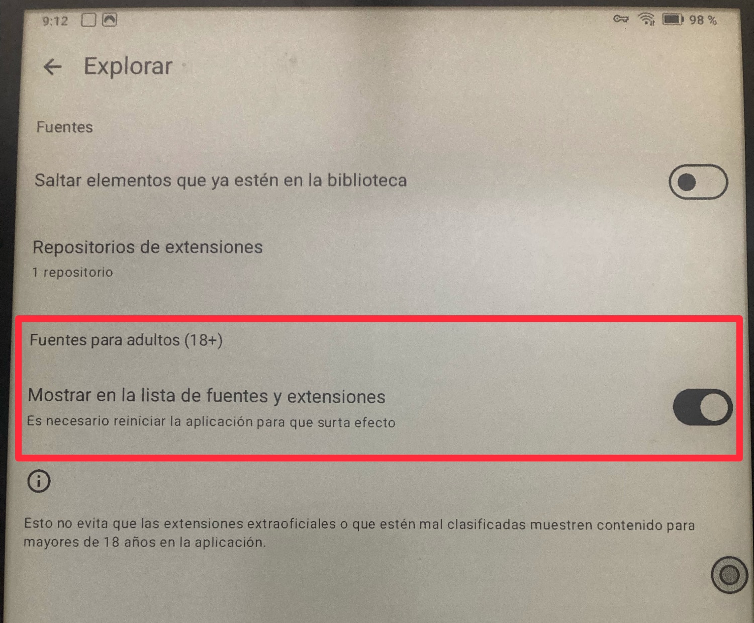 Activamos las extensiones para adultos en Mihon y programas similares.
