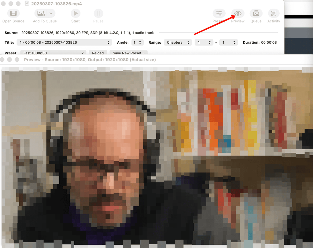 Preview en HandBrake para ver el resultado de calidad del vídeo. 