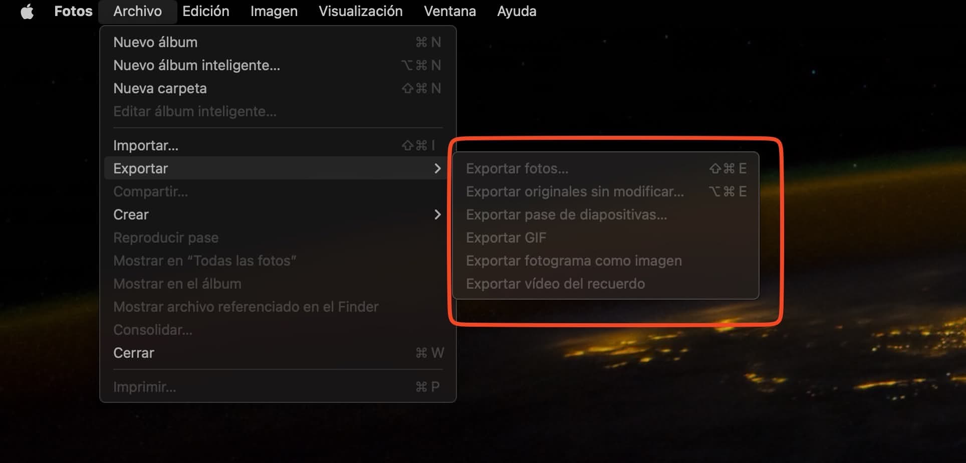 Exportando fotos desde la app fotos de Apple