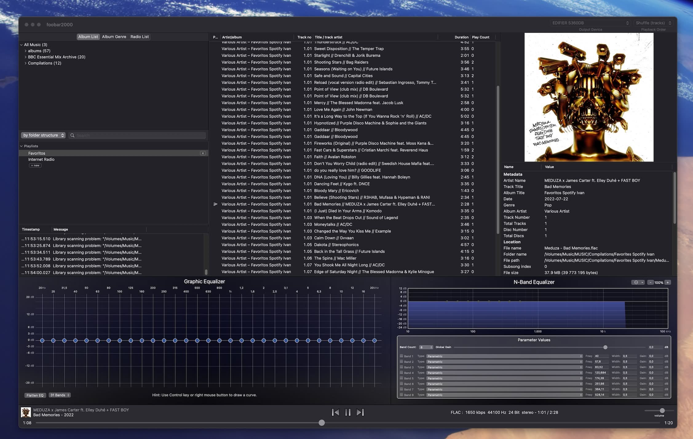mi interfaz oscura de foobar2000 en macOS