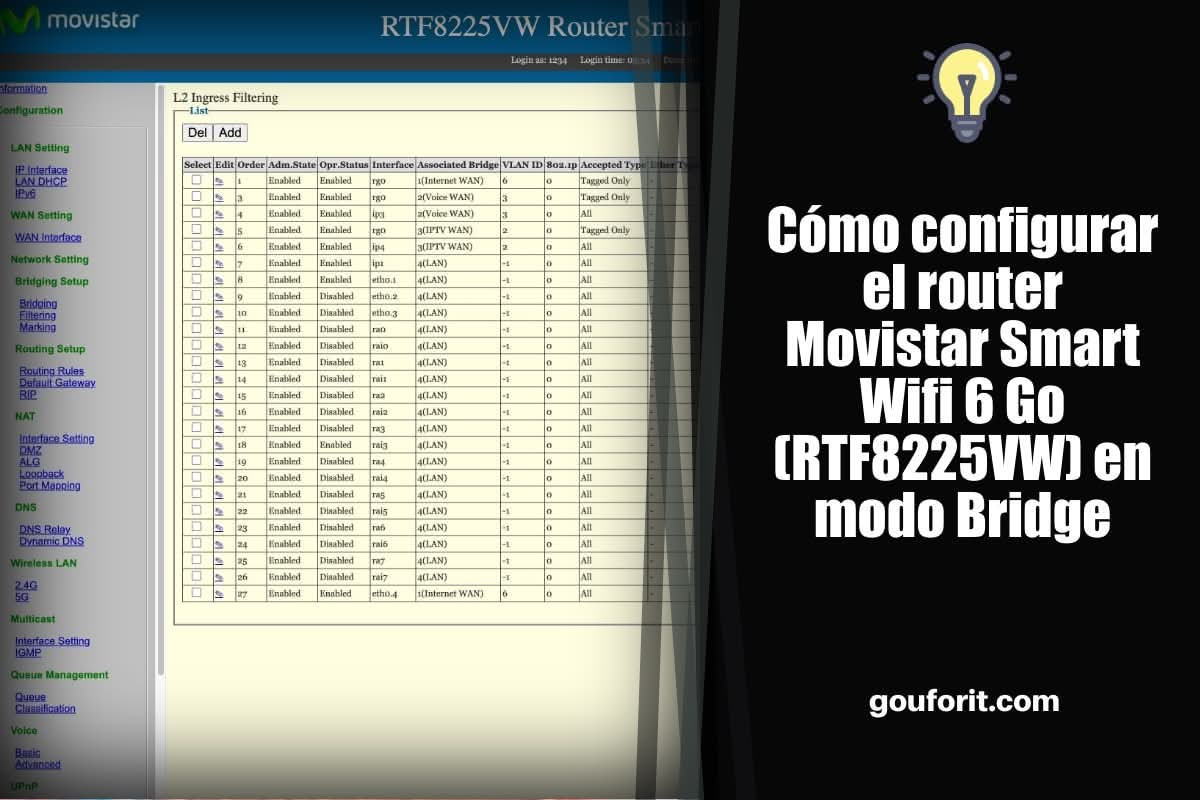 Cómo configurar el router Movistar Smart Wifi 6 Go (RTF8225VW) en modo Bridge