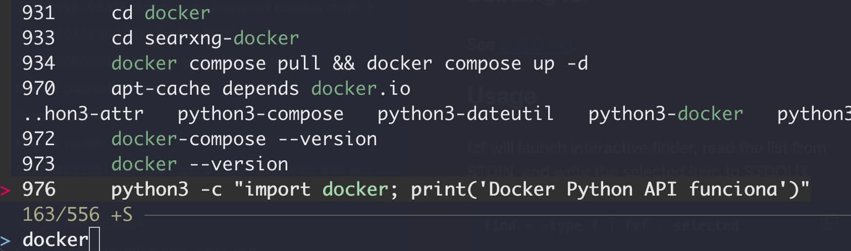 Usando fzf en el Terminal con CRTL + R: obtengo mi historial de comandos.
