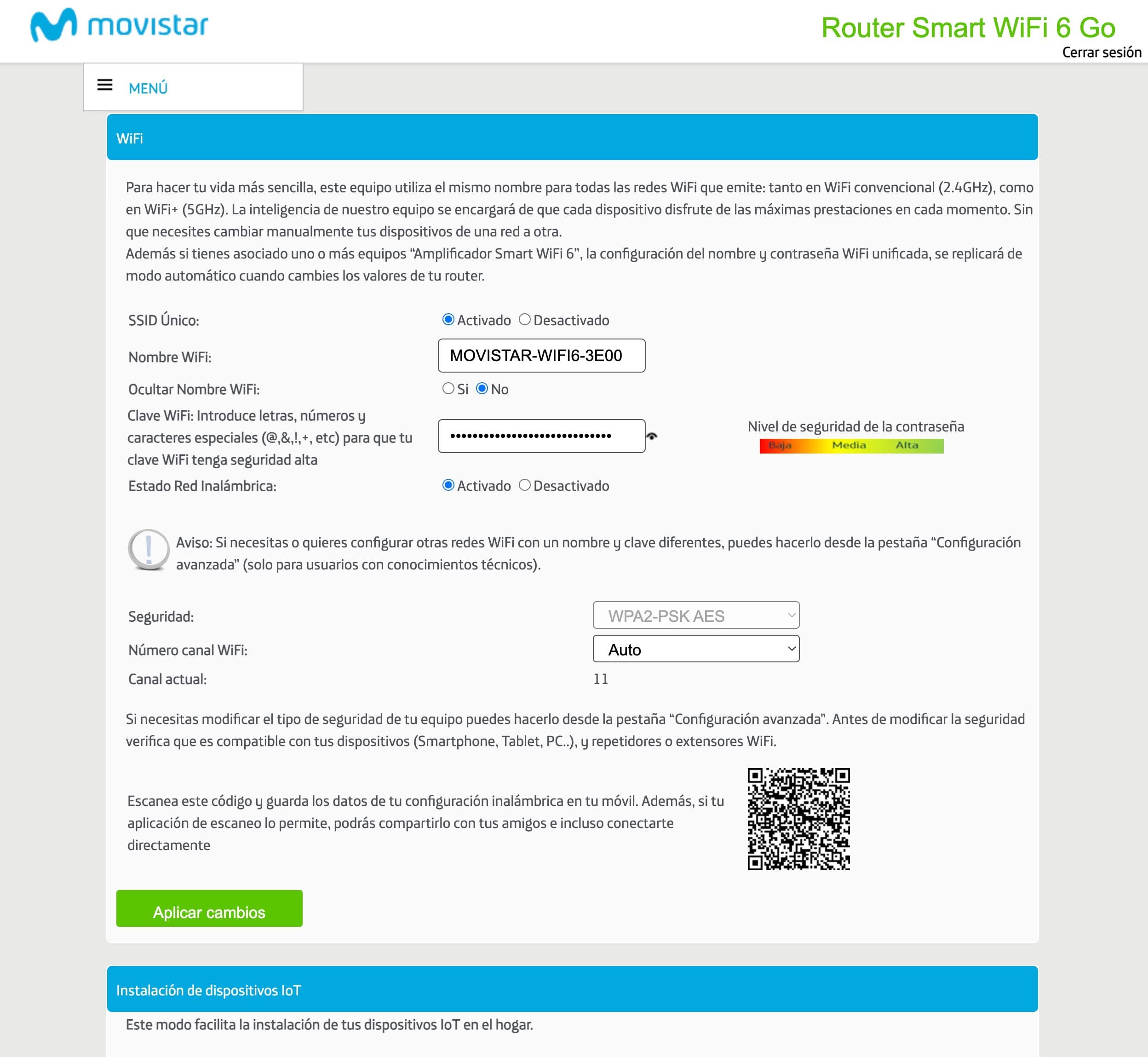 Configuración del WIFI en el Smart Wifi 6 Go de Movistar
