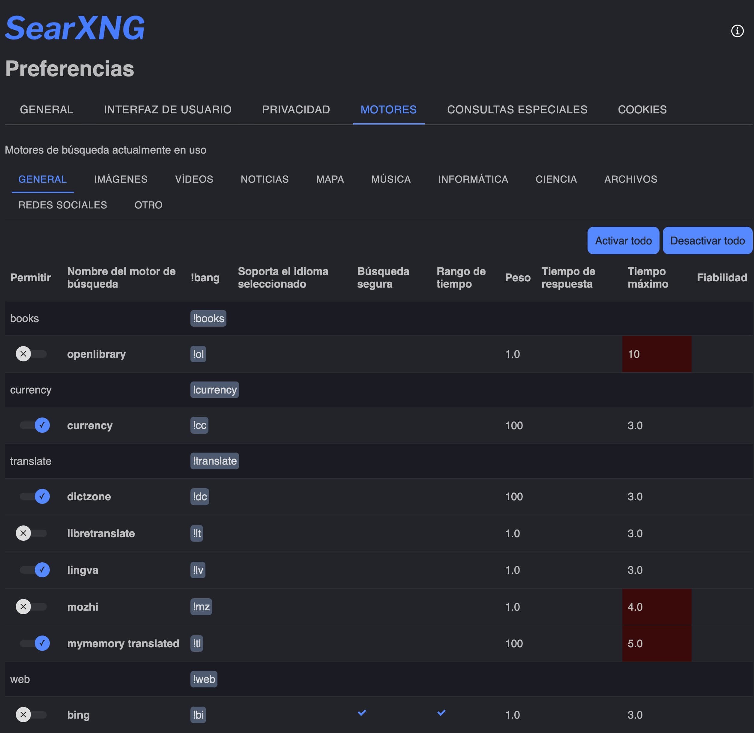 Motores de busqueda en SearXNG