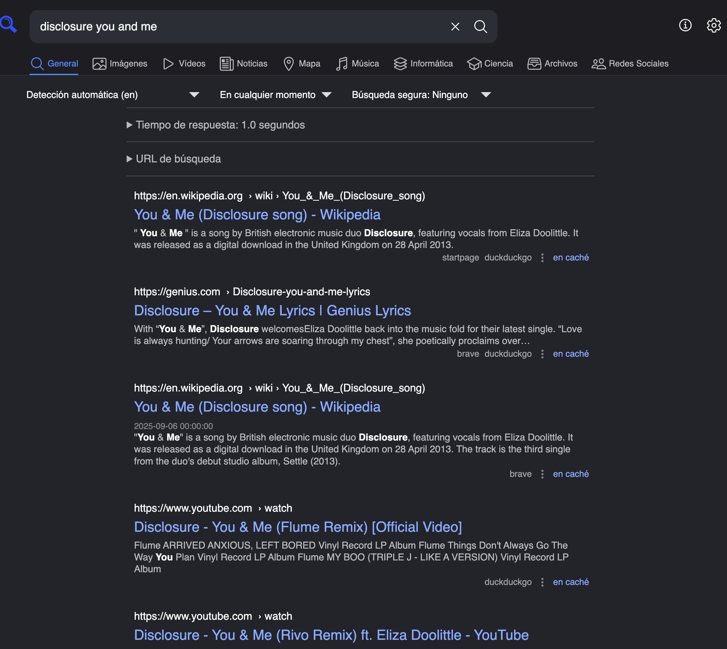 Interfaz de busquedas de SearXNG