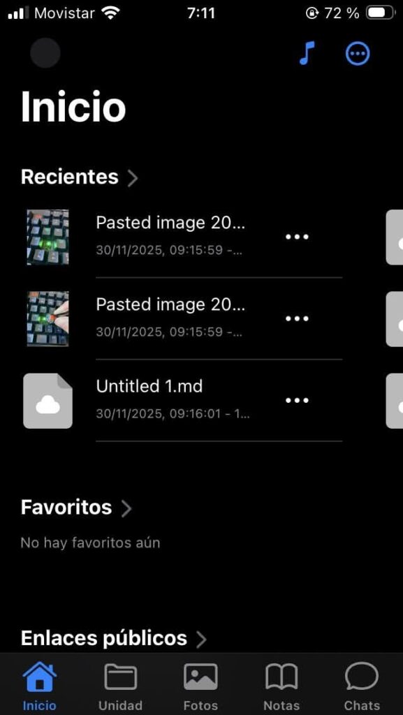Pantalla de inicio de Filen enla app de iOS. 