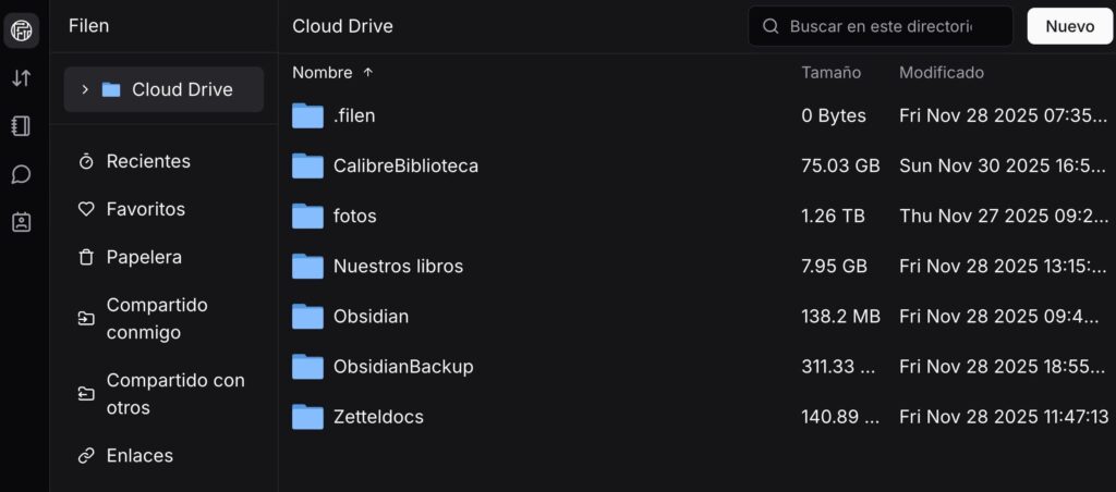 Interfaz web Filen.io
